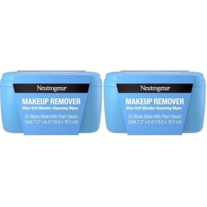 image:imageNeutrogena Makeup Remover Wipes Daily UltraSoft Micellar Cleansing Wipes Gently Remove Oil amp Makeup with No Heavy Residue formulated without alcohol amp Made with PlantBased Cloth 25 Ct with Case25 Count Pack of 2