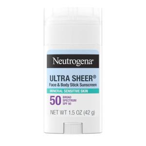 image:imageNeutrogena Ultra Sheer Dry Touch SPF 50 Mineral Sunscreen Stick for Sensitive Skin Zinc Oxide Body amp Face Sunscreen with Vitamin E No White Residue amp Vegan 15 oz15 Ounce Pack of 1