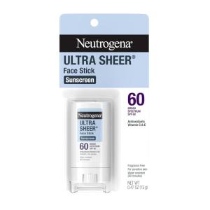 image:imageNeutrogena Ultra Sheer Stick Sunscreen for Face SPF 60 Invisible Finish Broad Spectrum UVAUVB Sun Protection  Vitamin C amp E Non Greasy Fragrance Free Water Resistant 80 Min Travel Size 47 oz047 Ounce Pack of 1