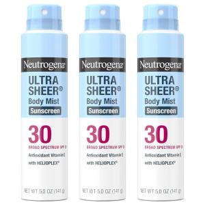 image:imageNeutrogena Ultra Sheer Sunscreen Spray SPF 30 Body Mist Lightweight NonGreasy Broad Spectrum UVAUVB Protection OilFree amp NonComedogenic Water Resistant Spray Sunscreen 80 min Pack of 3 5 oz