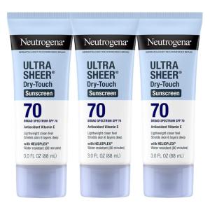 image:imageNeutrogena Ultra Sheer DryTouch Sunscreen For Face amp Body SPF 70 Broad Spectrum UVAUVB Protection Lightweight Water Resistant amp NonGreasy Travel Size Sunscreen 3 fl oz Pack of 3